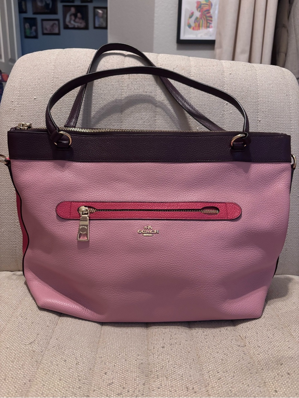 Coach Pink Two-Tone Leather Tote
